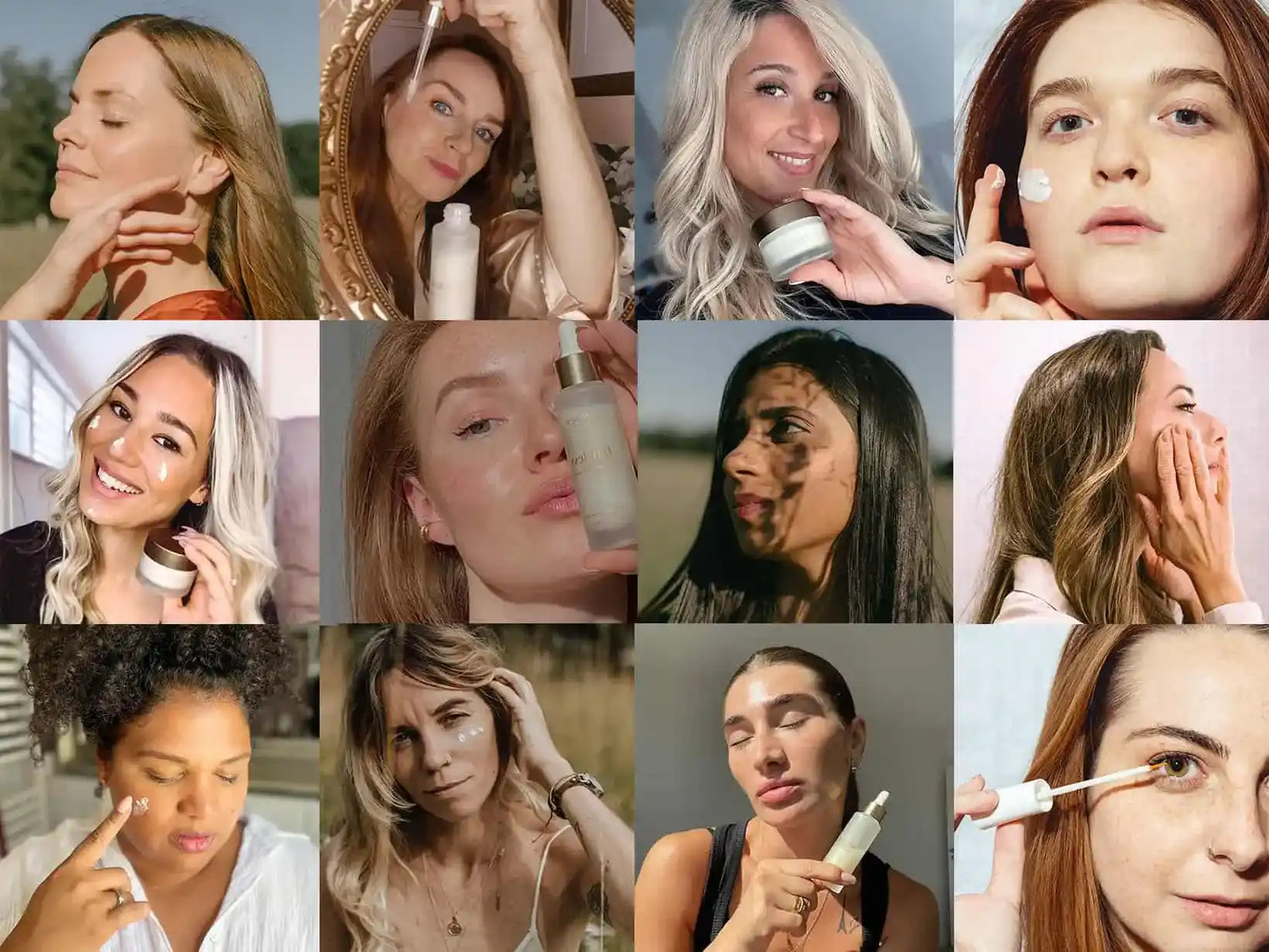 Collage von Frauen die Nordic Cosmetics Produkte auftragen, halten oder es benutzen